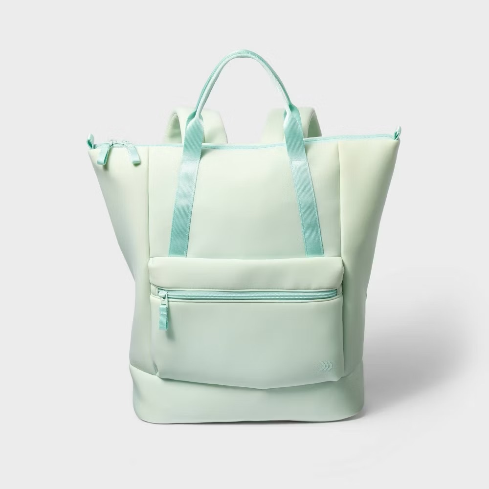 Faux Neoprene Tote Backpack / mint green
